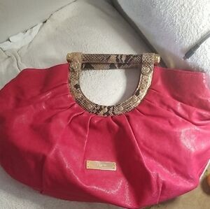 Michele Red Tote with Elegant Snake Print Trim